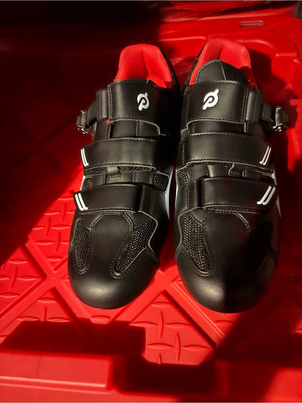 Peloton Men's Black Cycling Shoes with Red Interior
